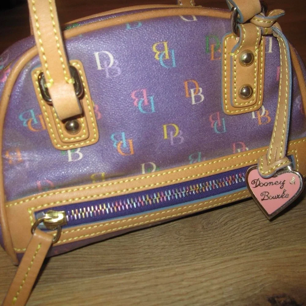 Dooney & Bourke Purple and Tan Handbag with Heart Charm - Picture 2 of 5